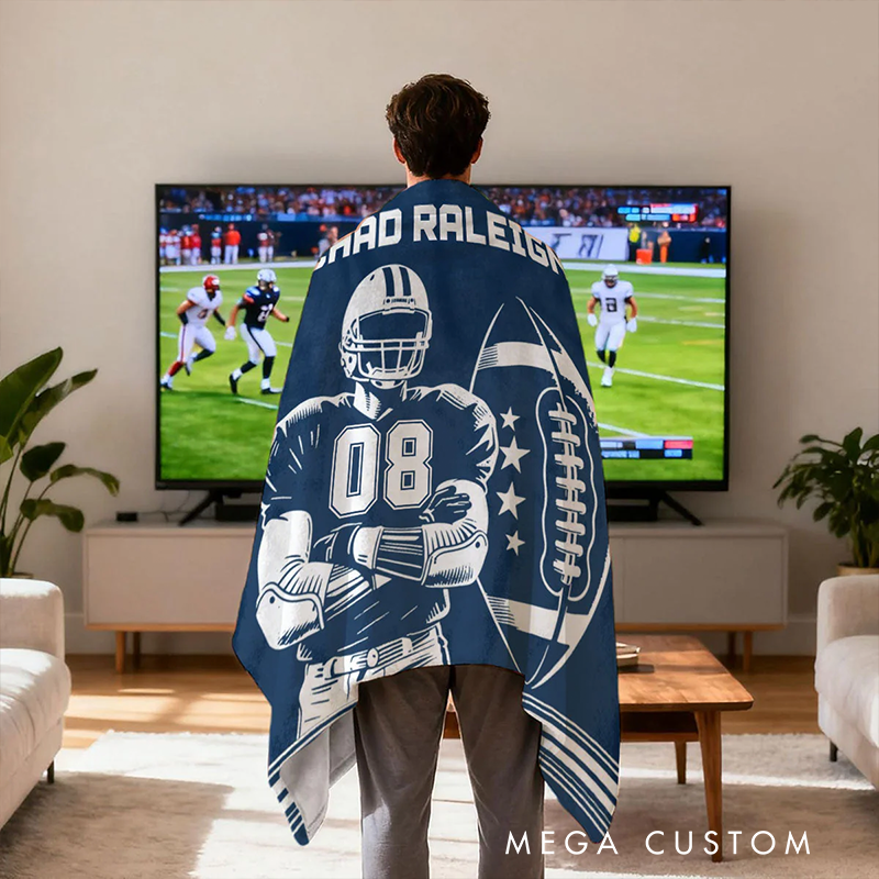 Personalize Your American Football Blanket with Custom Name and Number Design