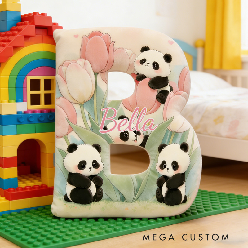 Personalized Panda and Tulip Throw Pillow Graphic 3D Print Tulip Pillow with Name for Girl Boy Kids Gardening Lover Christmas Gifts Loving Room Decor