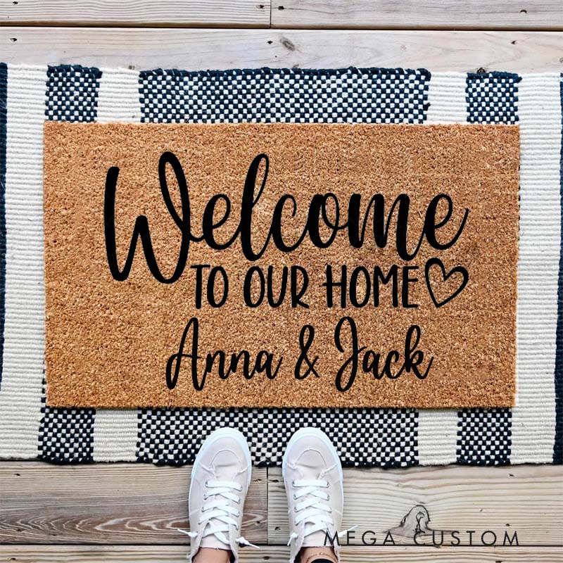 Personalized Welcome Mat Custom Door Mat Welcome to Our Home Design Indoor Outdoor Rug for Entryway Porch Housewarming Gift Durable Home Decor