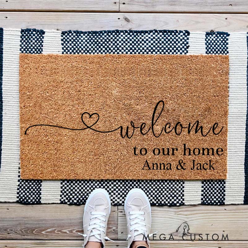 Personalized Welcome Mat Custom Door Mat Welcome to Our Home Design Indoor Outdoor Rug for Couple Housewarming Gift Durable Home Decor
