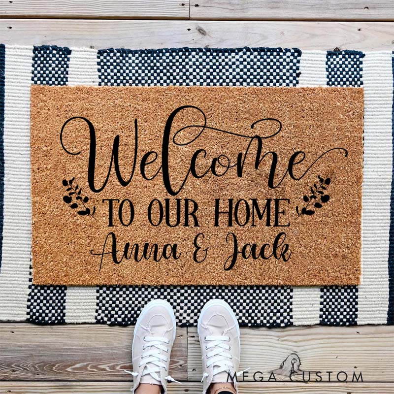 Personalized Welcome Mat Custom Door Mat Welcome to Our Home Design Indoor Outdoor Rug for Couple Housewarming Gift