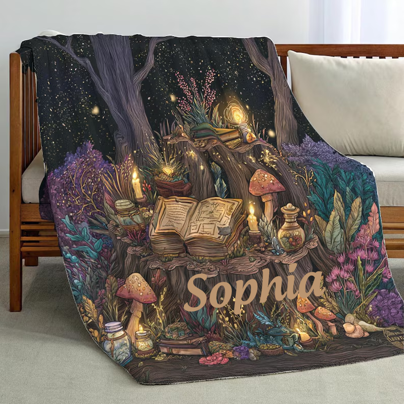 Personalized Magic Forest Plush Blanket Whimsical Enchanted Throw Custom Name Gift Magic Forest Throw Best Fan Gift Magic School of Magic Gift