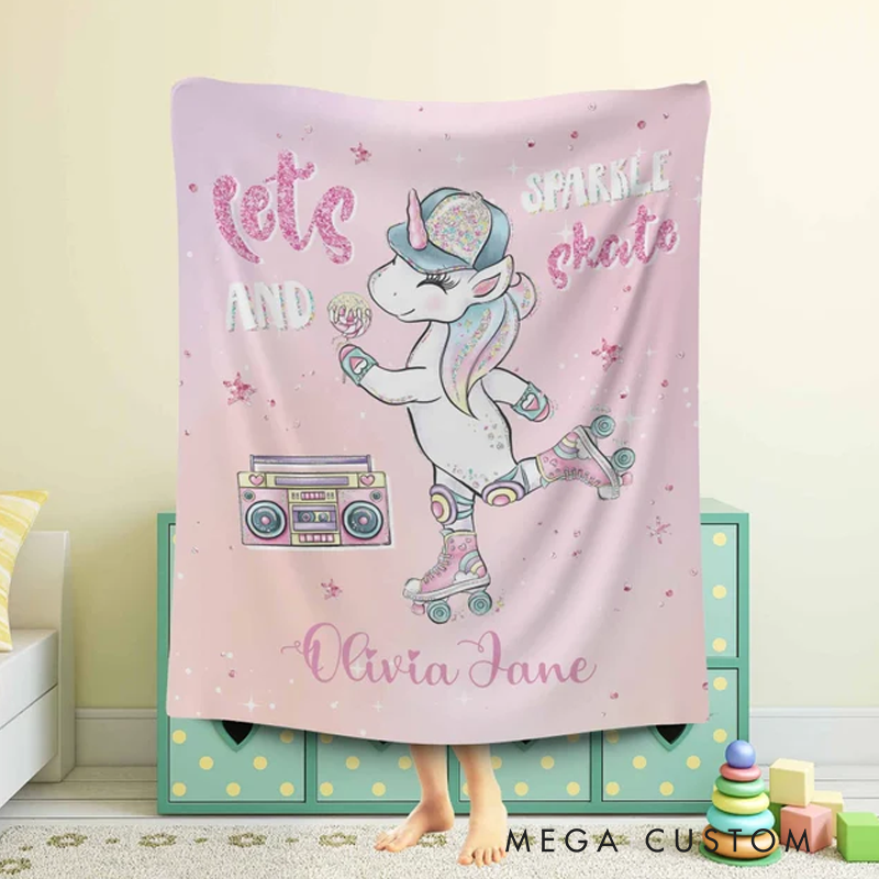 Personalized Magic Skating Blanket Roller Skate Kids Custom Name Blanket Gift For Kids Gift for Skater Magic Girl Room Decor Kids Magic Throw