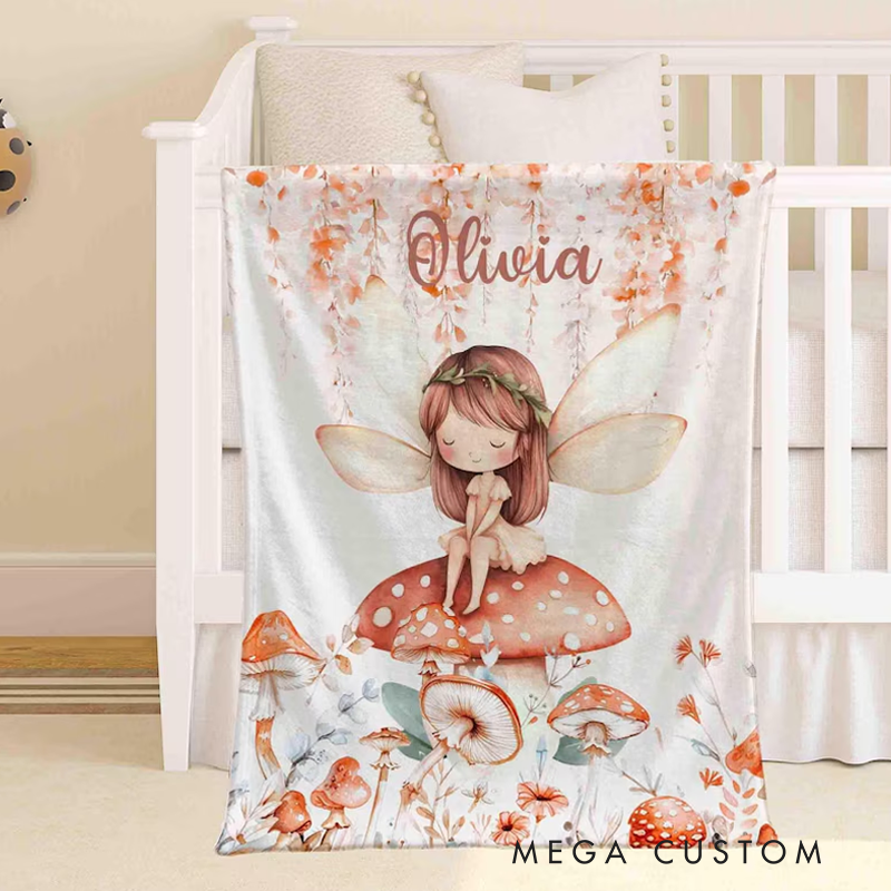 Personalized Fairy Mushroom Blanket Personalized Baby Blanket Princess Kids Custom Name Blanket Magic Girl Room Decor Kids