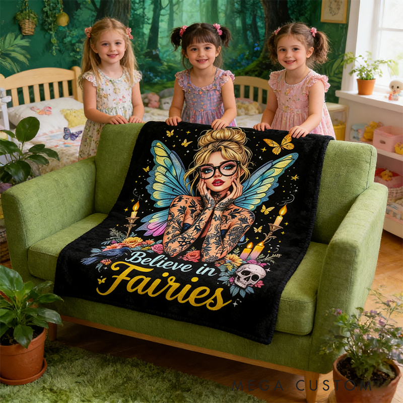 Personalized Fairies Plush Blanket Velveteen Cozy Home Decor Custom Name Magic Girl Room Decor Kids Custom Name Gift Magic Throw Best Fan Gift