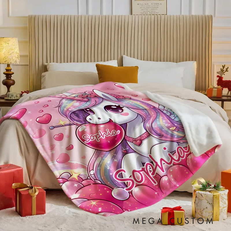 Personalized Valentines Day Blanket Little Custom Name Blanket Heart Magic Girl Room Decor Gift For Girls
