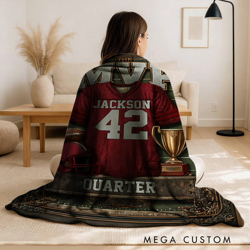 Personalize Your MVP Football Blanket with Custom Name and Number Design