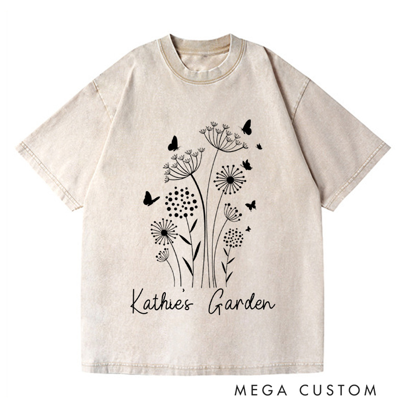 Personalized Wild Flowers Washed T-Shirts Garden Shirt Floral Shirt Botanical Shirt Nature Lover Tee Gift For Garden Lovers
