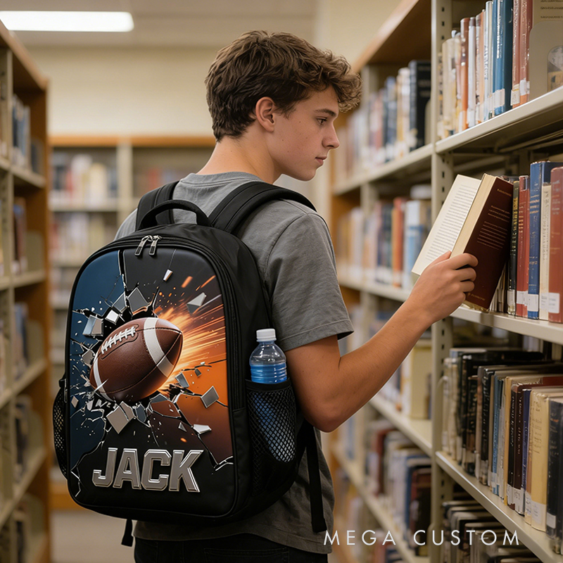 Personalized Football Backpack with Custom Name and Dynamic Design for Football Fans Black to School Gift