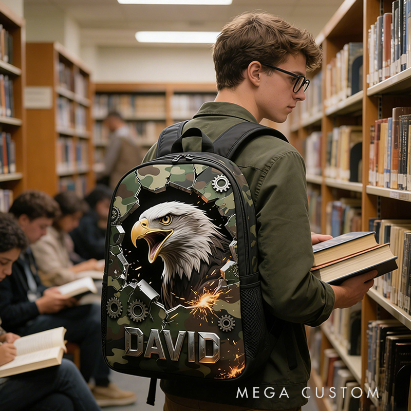 Personalized Mascot Backpack with Custom Name and Camo Design for Football and Outdoor Enthusiasts