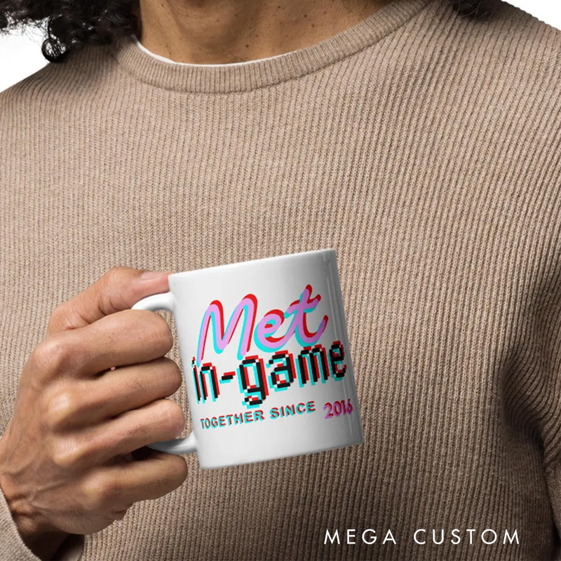 Personalized Met In Game Video Gamer Couple Gift Retro Gaming Coffee Cups Matching Video Game Mugs Mr & Mrs Mug for Game Lovers Couples