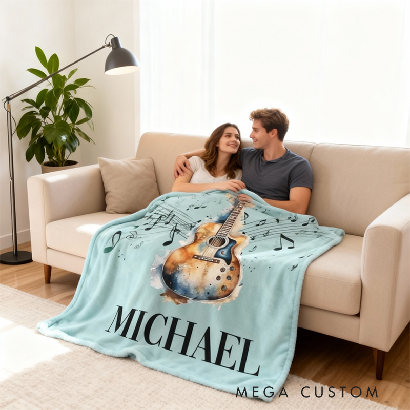 Personalized Guitar Blankets with Name Gifts for Him Guitar Player Gift Custom Gift for Musicians Acoustic Guitar Gift