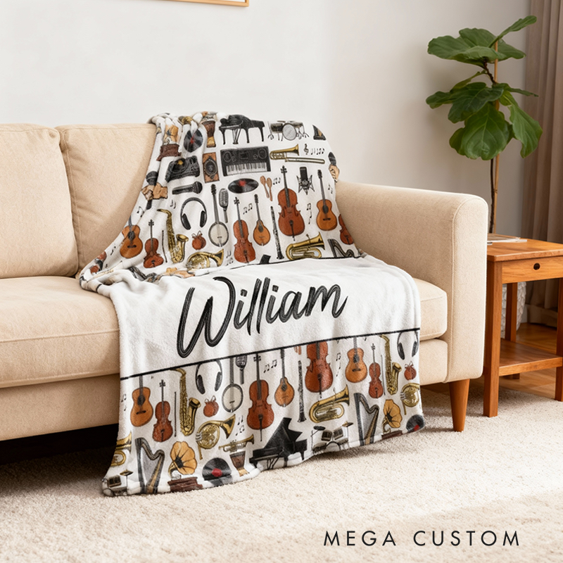 Personalized Music Blanket Custom Name Blanket Gift for Musician and Music Lover