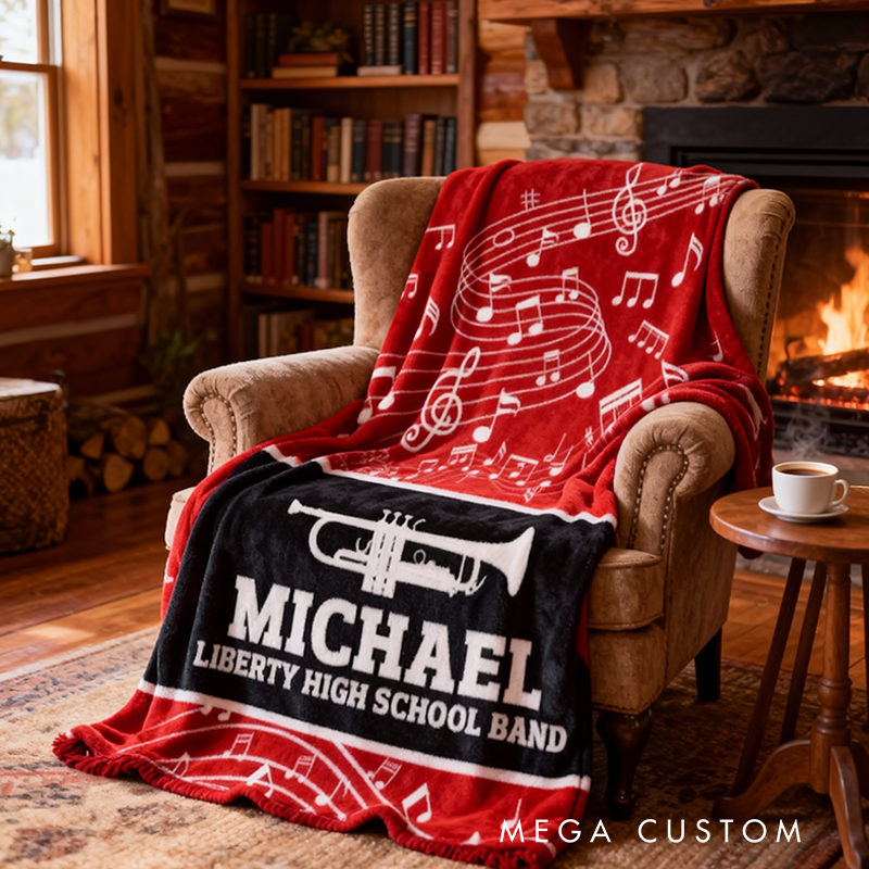 Personalized Music Blanket Marching Band Orchestra Music Lover Gift Marching Band Blanket Boys Room Decor Cool Custom Blanket Music Lovers