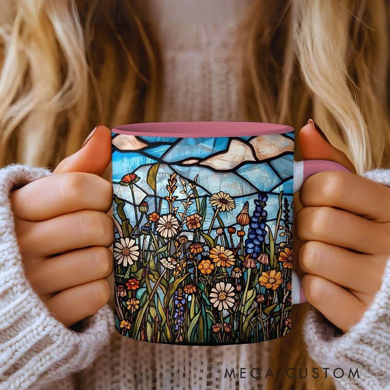 Personalized Stained Glass Wildflower Haven Mug Custom Name for Gardening Lovers