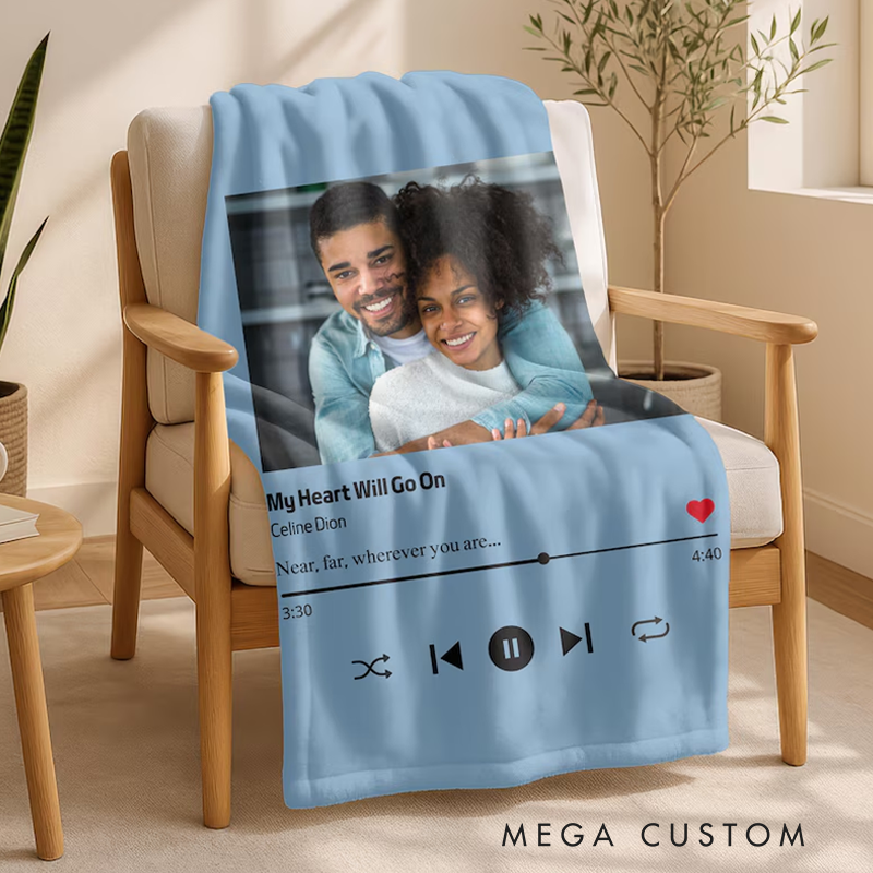 Personalized Love Songs Blanket with Photo Custom Picture and Song Name Blanket Flannel Music Blanket for Couples Album Cover Songs Music Throw