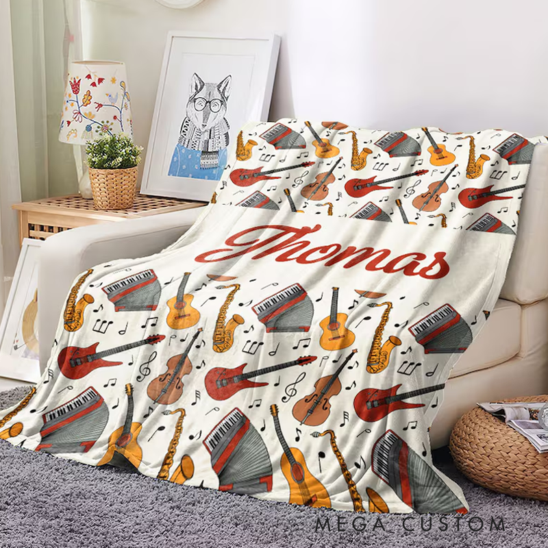 Personalized Guitar Name Blanket Gift for Musician and Guitarist and Guitar Lover Guitar Blanket Room Decor Cool Custom Blanket Music Lovers
