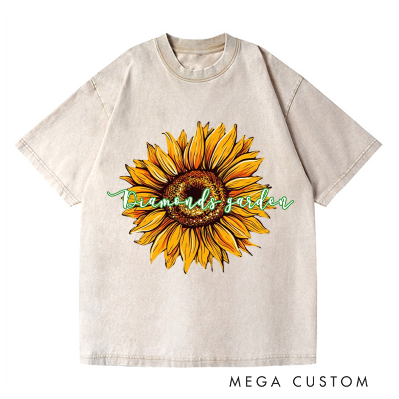 Personalized Sunflower Washed T-Shirts Flower Print Shirt Women Garden Shirt Funny Sunflower Shirt Floral Shirt Plant Sunflower Shirt