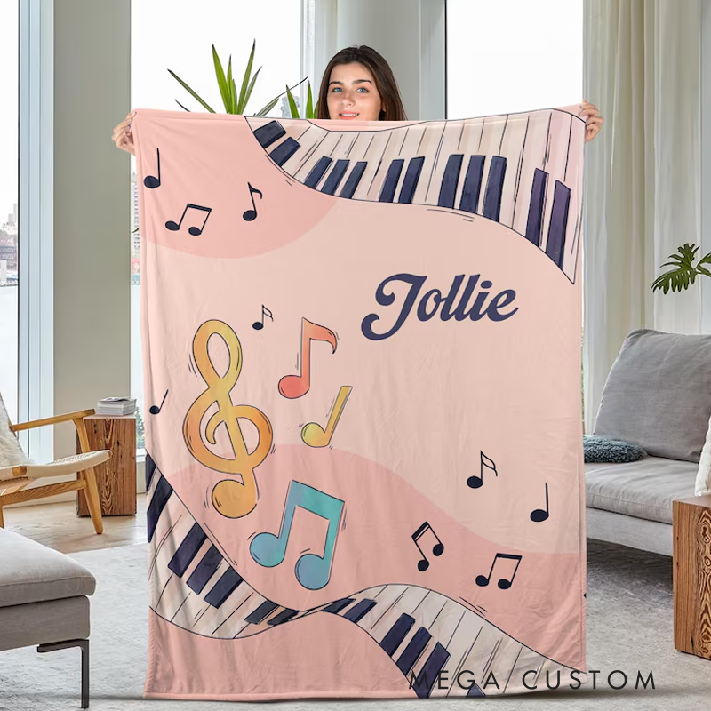 Personalized Piano Music Blanket Music Lover Gift Guitar Blanket Girls Room Decor Cool Custom Kids Blanket Music Lovers