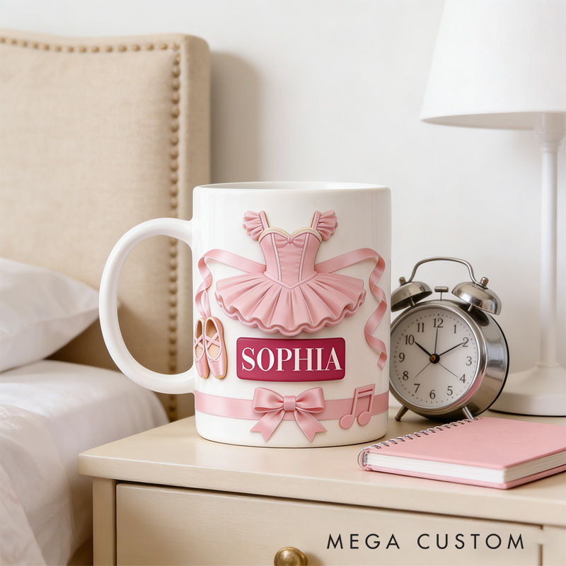 Personalized 2D Flat Pink Ballerina Mug Dancer Mug Ballet Dance Lover Mug Dancing Gift Coffee Mug