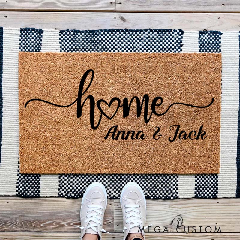 Personalized Home Doormat Custom Welcome Mat Durable Coir Rug for Front Door Housewarming Gift for Couples Newlyweds or Family