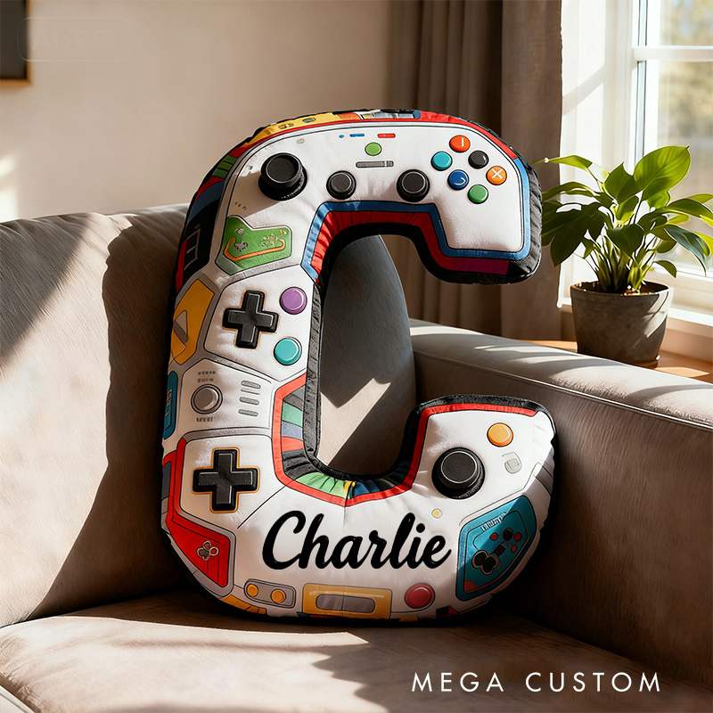 Personalized Graphic 3D Print Gamer Alphabet Shaped Pillow for Game Lovers Initial Pillow Christmas Gift for Kids