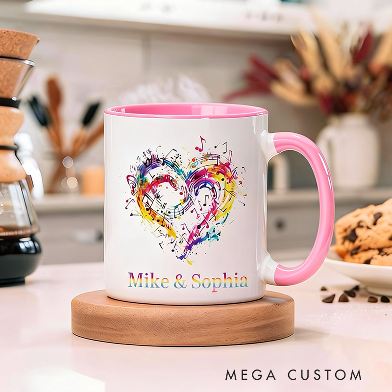 Personalized Name Music Heart Ceramic Mug Gift for Music Lovers and Couple Gift