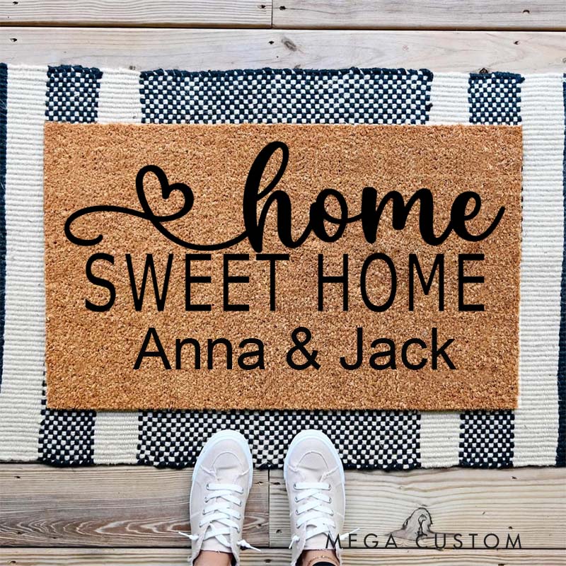 Personalized Home Sweet Home Doormat Custom Welcome Mat Durable Coir Rug for Front Door Housewarming Gift for Couples Family or New Homeowners