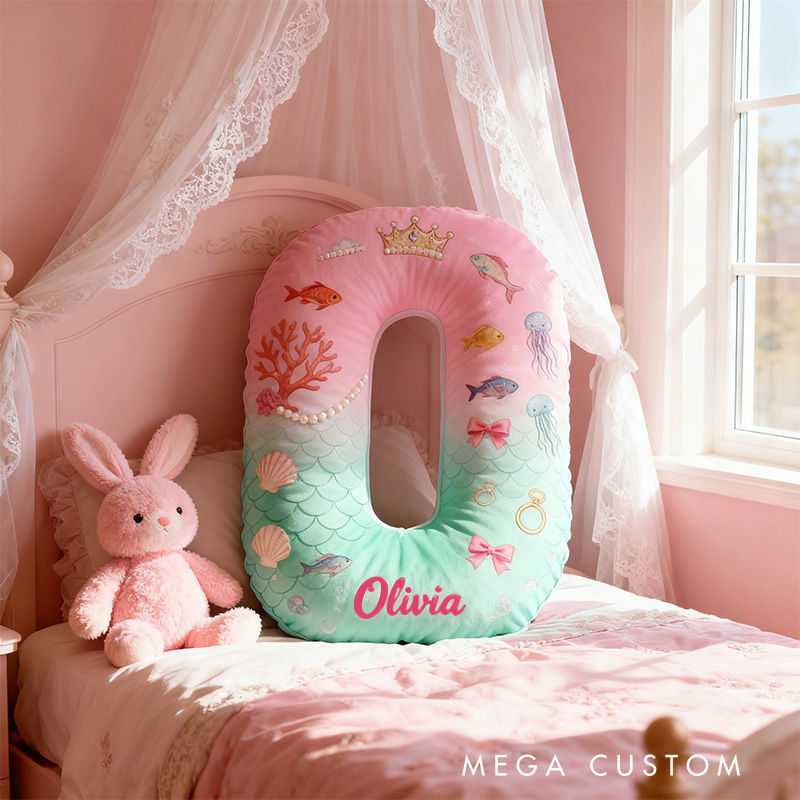 Personalized Graphic 3D Print Cartoon Ocean And Love Tale Alphabet Shaped Pillow for Cartoon Lovers Initial Pillow Christmas Gift for Kids