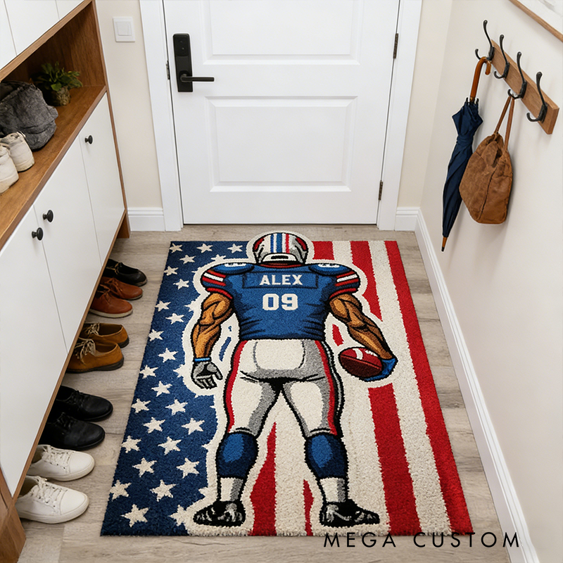 Personalize Your Football Player Rug with Custom Name and Number Design