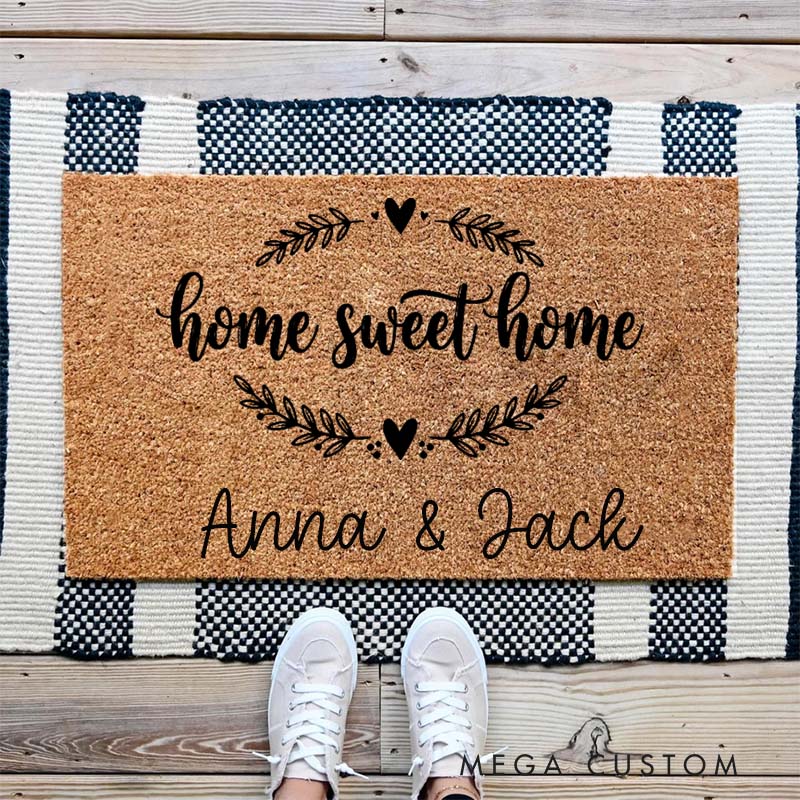 Personalized Home Sweet Home Doormat Custom Welcome Mat Durable Coir Rug for Front Door Housewarming Gift for Family or New Homeowners