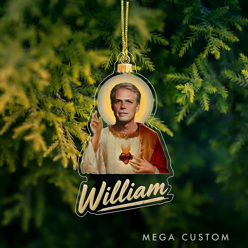 Personalized Photo Preacher Acrylic Ornament with Custom Name  Retro Southern Preacher Parody Decoration Sacred Heart Ornament  Religious Humor Gift
