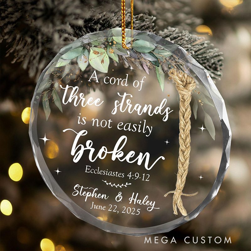 Personalized Three Strands Not Easily Broken Glass Christian Wedding Ornament with Custom Name and Date Couple Anniversary Gift Church Wedding Gift