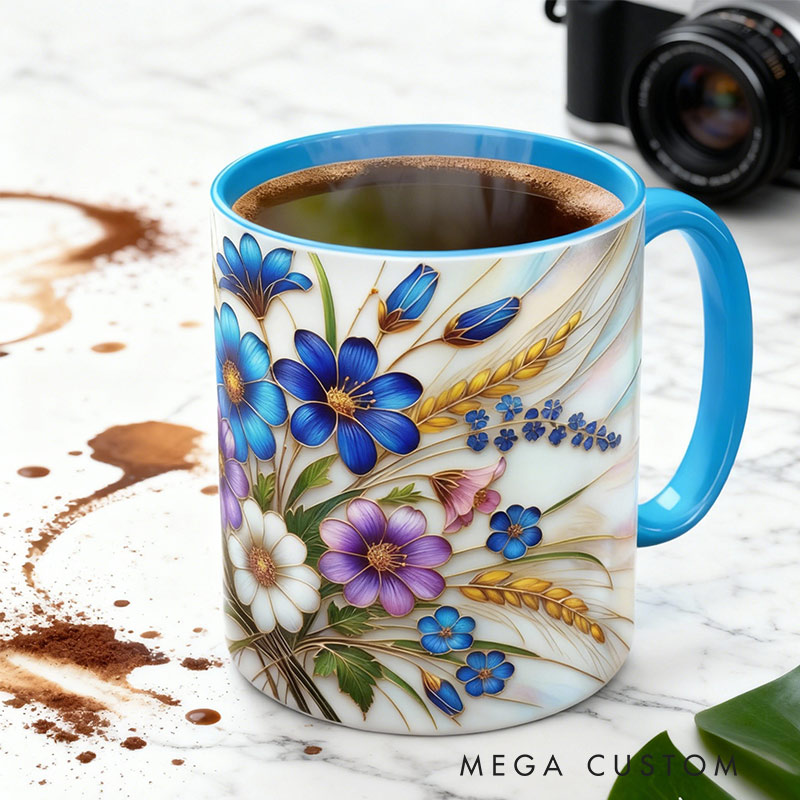 Personalized Stained Glass Floral Symphony Mug Floral Art Mug Custom Name for Gardening Lovers
