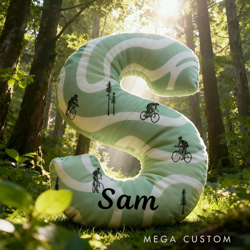 Personalized Retro Cycling Letter Pillow Graphic 3D Print Funny Letter Pillow Name Pillow Comfortable Travel Cushion for Riders Riding Lovers