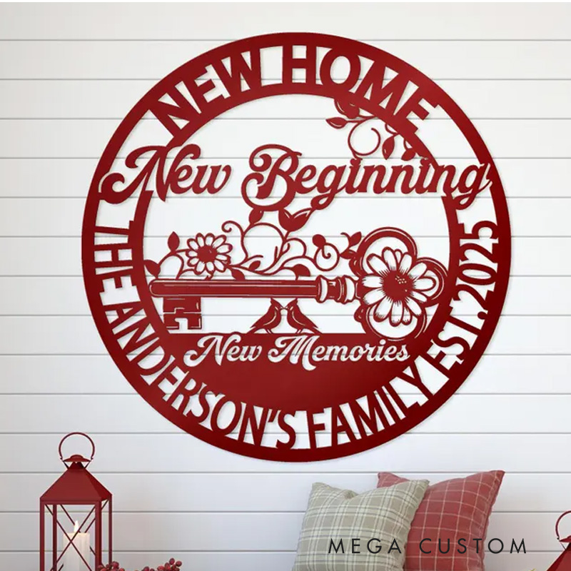 Personalized New Home Sign New Beginnings Decor Custom Memories Wall Art Family Name Gifts