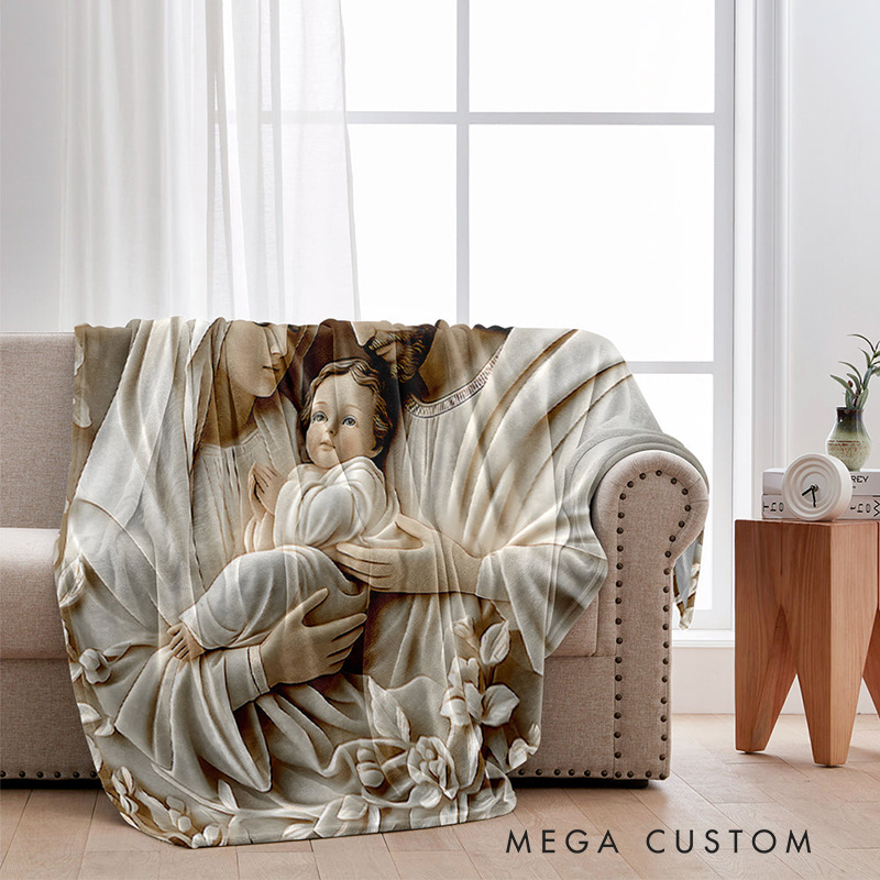 Personalized The Holy Family Soft Throw Blanket with Custom Name Graphic 3D Print Blanket Religious Christian Gift