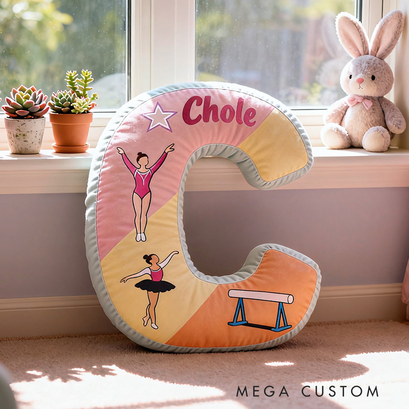 Personalized Gymnast Dreams Alphabet Shaped Pillow for Gymnastic Lovers Initial Pillow Christmas Gift for Kids