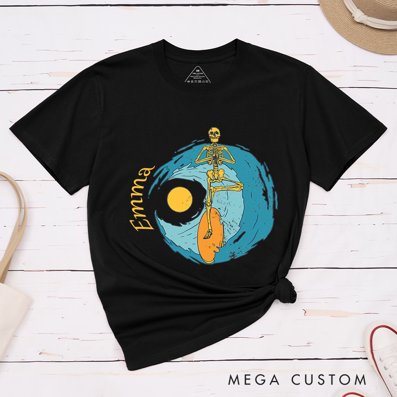 Personalized Skeleton Yoga T-Shirt Surf Skeleton Yoga SUP T-Shirt Yoga Tree Pose Shirt Yoga T-Shirt for Her