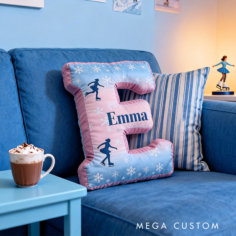 Personalized Frosty Skater Alphabet Shaped Pillow for Ice Skate Lovers Initial Pillow Christmas Gift for Kids