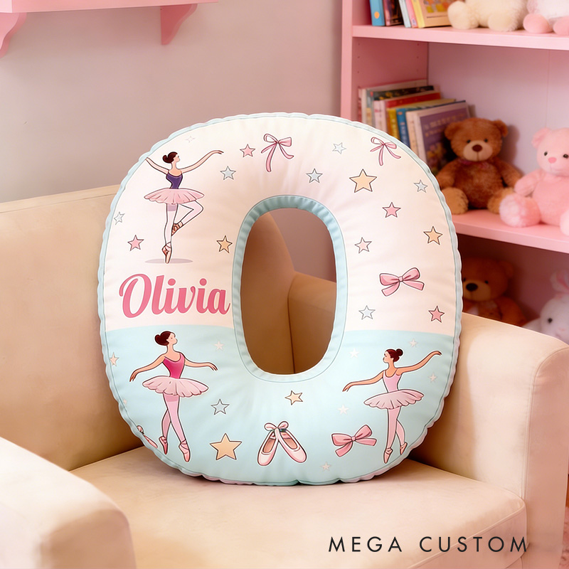 Personalized Ballet Stars Alphabet Shaped Pillow for Dance Lovers Initial Pillow Christmas Gift for Kids