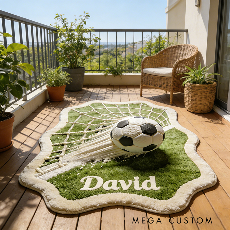 Personalized Soccer Ball Rug with Goal Design and Custom Name