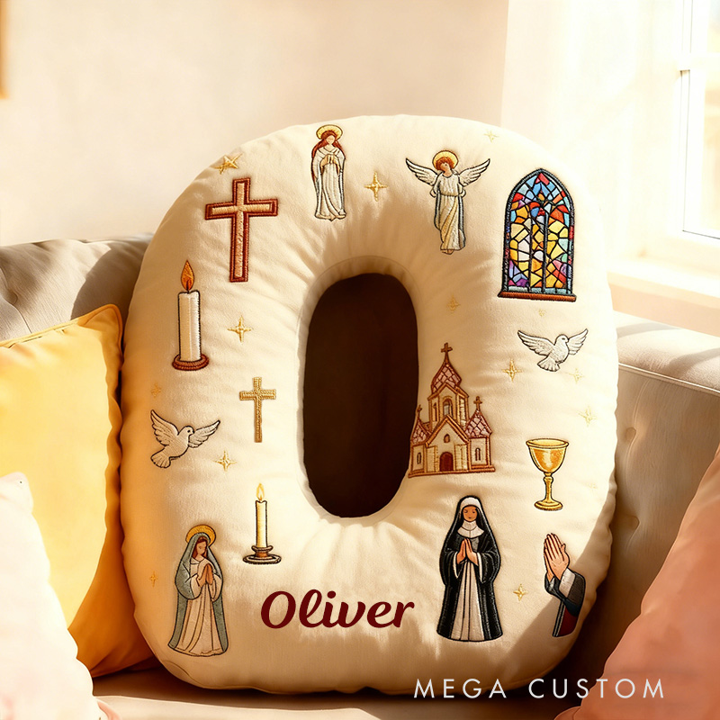 Personalized Mother of God Pray for us Letter Pillow with Custom Name Hoom Decor Catholic Gift Cross Angel Church Virgin Mary Graphic 3D Print Pillow