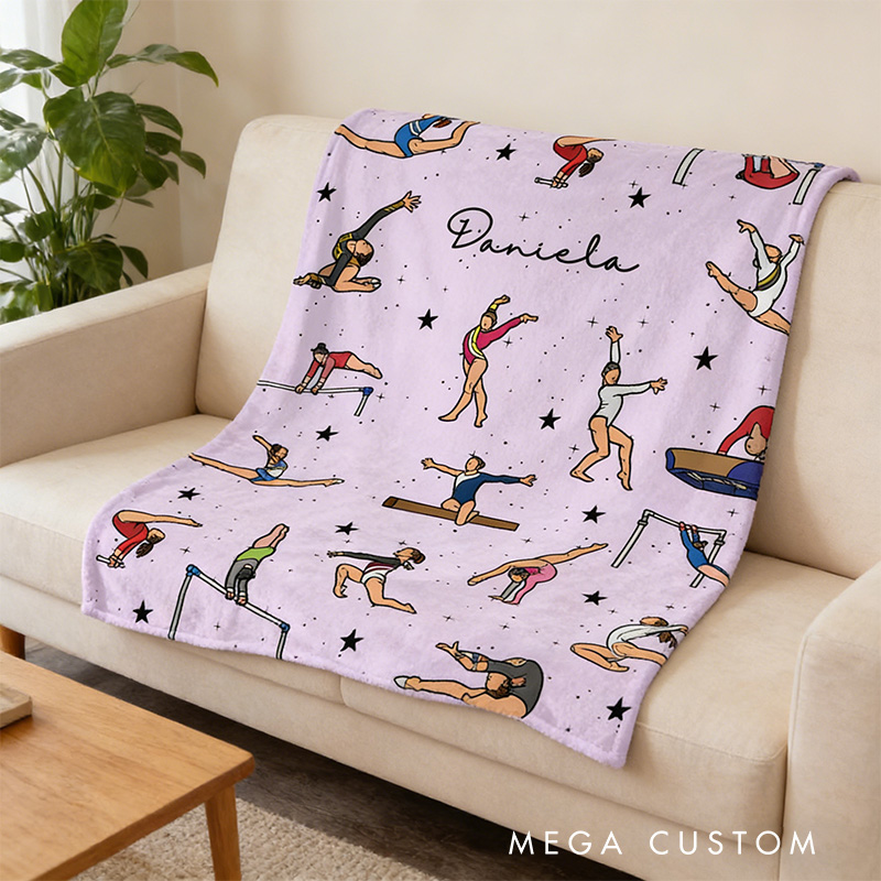 Personalized Gymnastics Pattern Blanket Flannel Blanket Ballet Lover Blanket with Name for Dance Lovers Dancer