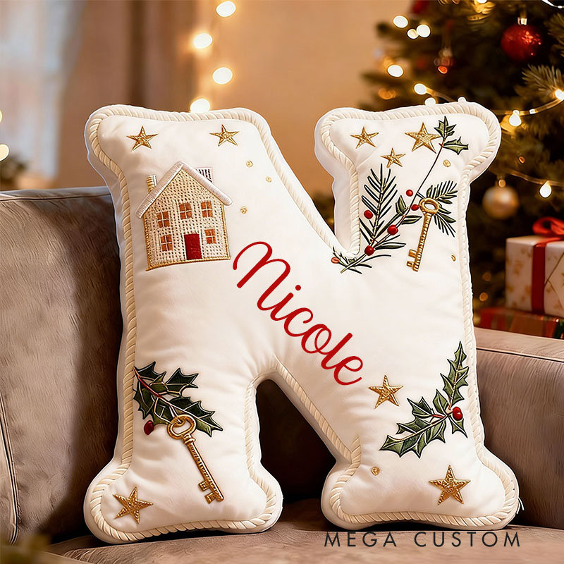 Personalized White Christmas Letter Pillow Custom Name Festive Holiday Decor Home Accent Soft Cushion with Seasonal Graphic 3D Print Christmas Gift