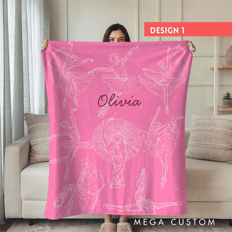 Personalized Ballet Girl Line Art Blanket Flannel Blanket Ballet Lover Blanket with Name for Dance Lovers Dance Team Birthday Gift for Girls