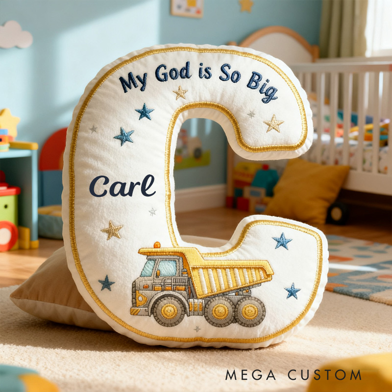 Personalized My God is so Big Excavator Letter Pillow with Custom Name Kid Room Decor Religious Gift for Kids Christian Quotes Gift Graphic 3D Print