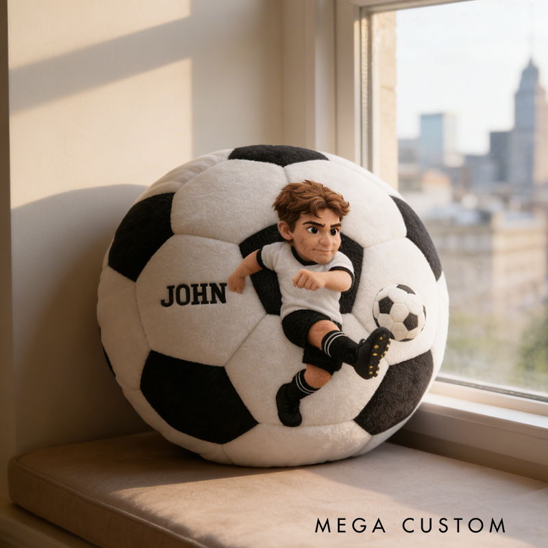 Personalized Soccer Ball Pillow with Custom Name and Photo Design