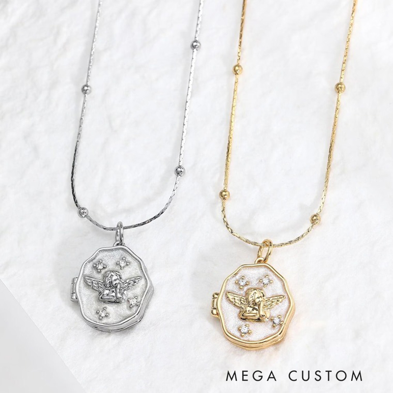 Personalized Angel Locket Necklace with Photo Vintage Locket Necklace Memorial Jewelry Necklace for Loss of Loved One