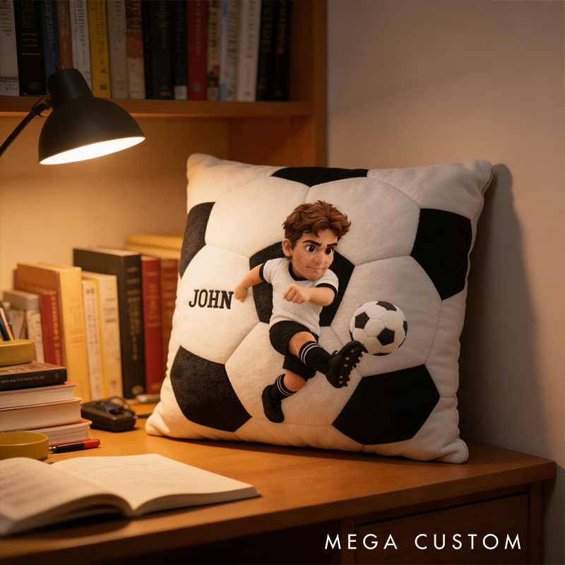 Personalized Soccer Pillow with Custom Name and Photo Design